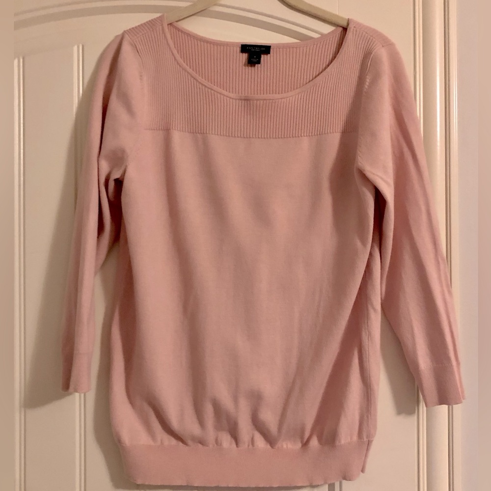 Ann Taylor Factory Pink 3/4 Length Pink Top- Size M- Like New!